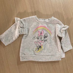 Disney Baby Gray Minnie Mouse  Long Sleeve Sweatshirt 3-6 Months Rainbow Cotton